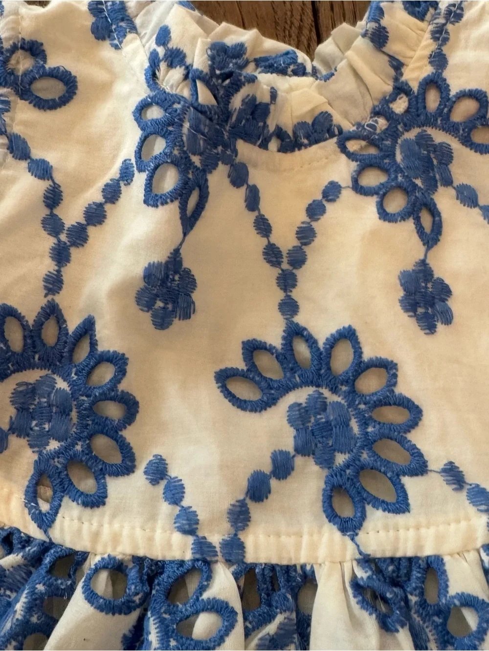 Pink Chicken Cynthia Dress 12-18M Blue Eyelet Embroidered Dress + Bloomer NWT